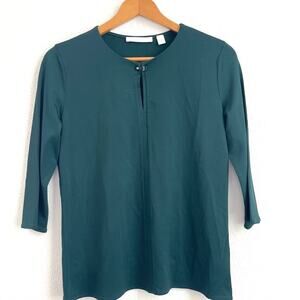 Hugo Boss‎ Women’s Dark Green 3/4 Sleeve Keyhole Neck Blouse Top Sz Small Office